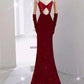 Girlhomeshops-Burgundy Shiny Elegant Long Sequined Ball Gown Evening Dress Party Dress gh5027