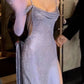 Lila Wunderschöne Glänzende Elegante Mode Pailletten Spaghetti Strap Lange Sexy Seite Schlitzte Ballkleid Abendkleid Partykleid gh3690