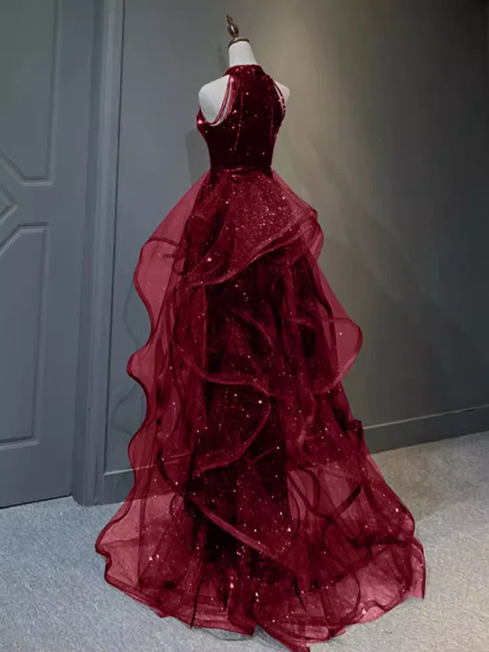 Burgundy/Black Shiny Bodycon Sequined Long Elegant Ball Gown Evening Dress gh3058