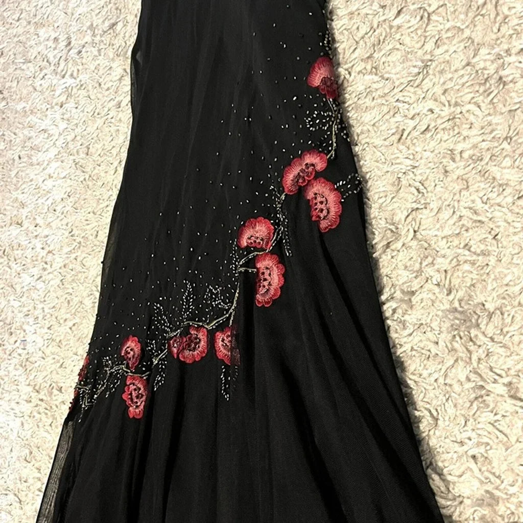 Black delicate floral beaded long tulle elegant ball gown evening dress formal birthday party dress dance dress gh3151