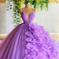 Lila wunderschöne Mode V-Ausschnitt Perlen lange Tüll bodenlangen Trailing Ballkleid Ballkleid Abendkleid Brautkleid gh1803