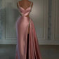 Pink gorgeous shiny V-neck fashionable exquisite beading spaghetti straps long satin sexy prom dress, evening dress, party dress gh3521