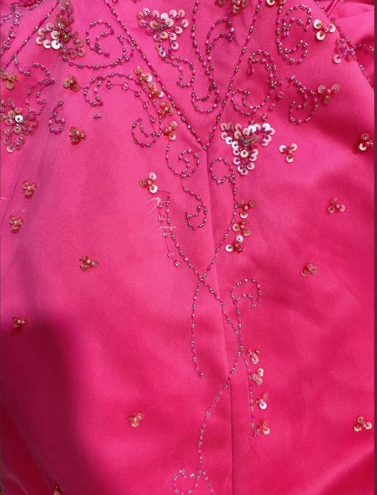 Robe de soirée longue en satin rose à fleurs et perles, élégante, robe de bal, robe de demoiselle d'honneur, gh4465