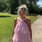 Pink Halter Fashion Halter Ruffled Tiered Ruffle Long Chiffon Tulle Ball Gown Evening Gown Party Dress gh3100
