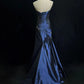 Blaues, elegantes, bodenlanges Ballkleid aus Satin mit exquisiter Perlenstickerei im Vintage-Stil (gh3636)