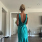 Robe de soirée longue en satin bleu élégant à col en V, robe de soirée pour invités de mariage, gh3343