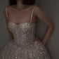 Champagne gorgeous shiny elegant fashion spaghetti strap long sequined prom dress, evening dress, party dress gh3520