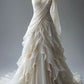 Elfenbein Vintage Langes Tüll Ballkleid Brautkleid gh4951