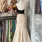 Robe de soirée longue en dentelle exquise à épaules dénudées noire et rose gh3384
