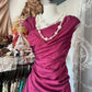 Robe de soirée longue plissée style sirène rose vintage en satin longueur au sol gh3379