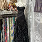 Robe de soirée longue noire élégante à volants style sirène, style vintage, longueur au sol, robe de bal, robe de soirée gh3632