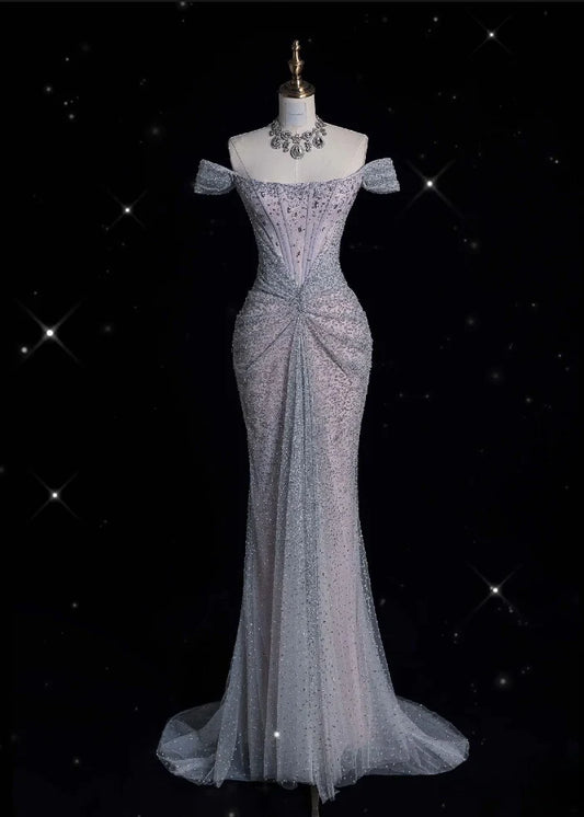 Wunderschönes Meerjungfrau-Schulterfreies langes Ballkleid mit Pailletten, formelles Abendkleid, Hochzeitskleid gh4380