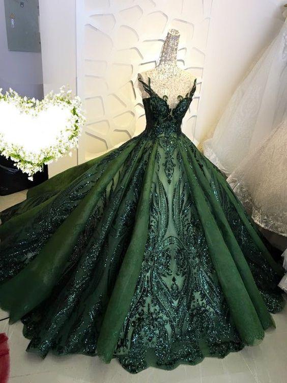 Grünes, modisches, glänzendes, schulterfreies, langes, mit Pailletten besetztes Tüll-Ballkleid, süßes 16-jähriges Kleid, Abschlusskleid, Zeremoniekleid für Erwachsene, gh3610
