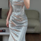 girlhomeshops- Silver Sparkling Mermaid Slimming Evening Dress gh6211