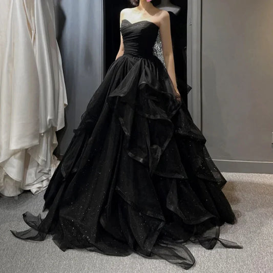 Black Sweetheart Tulle Layers Ball Gown Formal Dresses, Black Evening Dress Prom Dress  gh2302