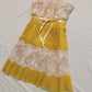 girlhomeshops-Ginger Yellow Chiffon and Lace Paneled Strapless Sleeved Midi Dress with Ribbon Detail gh6312