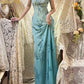 Robe de soirée longue en satin bleu, style vintage, avec perles exquises, motif floral, gh4434