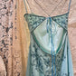 Robe de soirée longue en satin bleu, style vintage, avec perles exquises, motif floral, gh4434