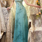 Robe de soirée longue en satin bleu, style vintage, avec perles exquises, motif floral, gh4434