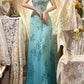 Robe de soirée longue en satin bleu, style vintage, avec perles exquises, motif floral, gh4434