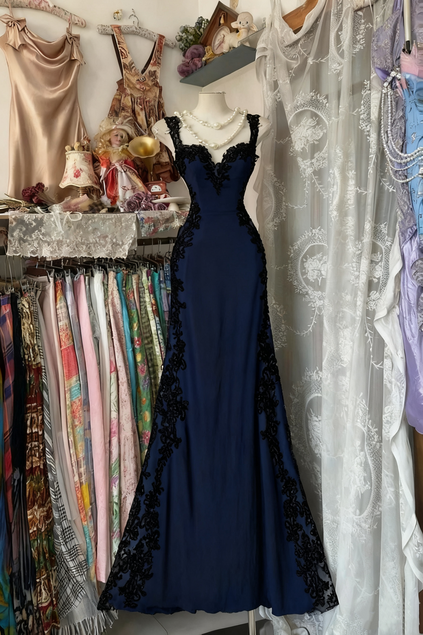 girlhomeshops- Vintage Lace Slim Shoulder Strap Long Birthday Dream Dress gh6208
