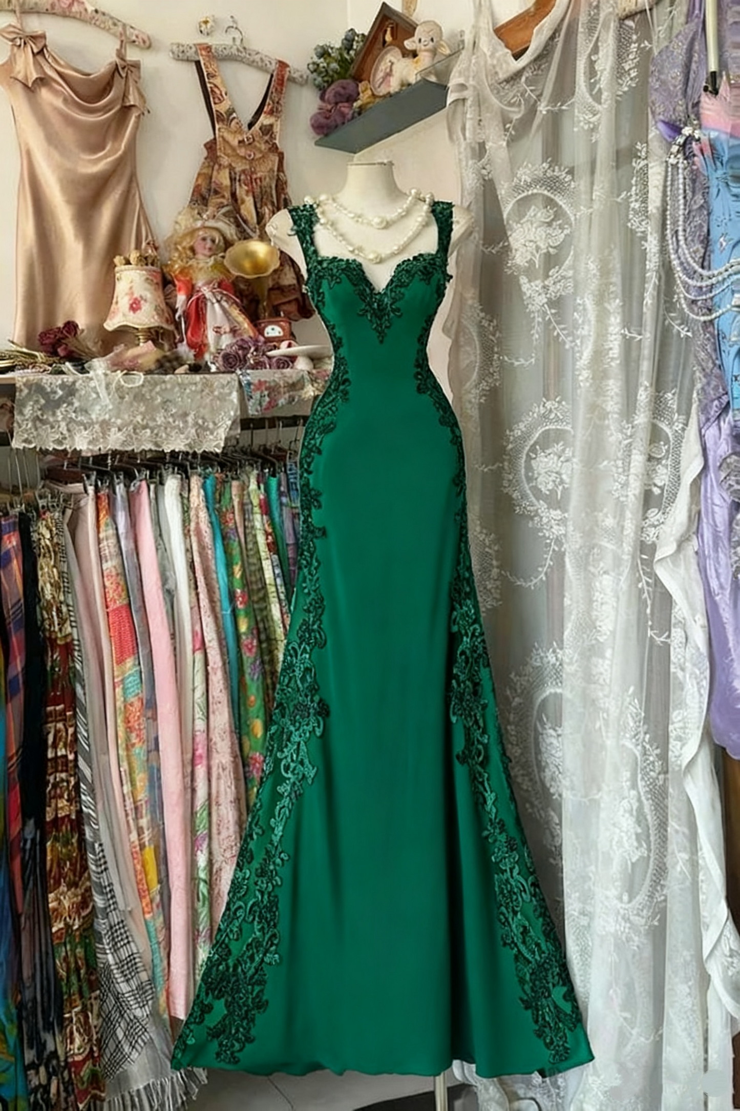 girlhomeshops- Vintage Lace Slim Shoulder Strap Long Birthday Dream Dress gh6208