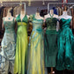 Robe de soirée longue en satin et tulle, élégante, dégradé de couleurs, style rétro, florale exquise, jaune et vert, gh4139