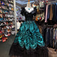Robe de soirée longue élégante et raffinée, noire, turquoise et verte, style rétro, gh4213