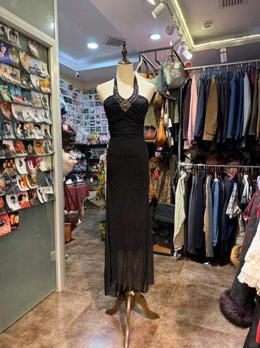 Robe de soirée longue en mousseline de soie noire élégante, robe de fête d'anniversaire, robe de bal gh4280
