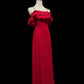 Rot Elegant Süß Mode Rüschen Schulterfrei Lang Satin Chiffon Ballkleid Abendkleid Geburtstag Hochzeit Brautjungfernkleid Partykleid Abschlussballkleid gh3935