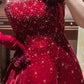 girlhomeshops-Burgundy Exquisite Beaded Long Velvet Formal Prom Dress Graduation Dress Evening Dress gh5974