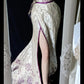 Robe de soirée longue en satin blanc violet à fleurs, style vintage, élégante, style sirène, slim, gh4714