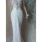 White Beaded Long Lace Tulle Mermaid Slim Ball Gown Evening Gown Party Dress gh4704