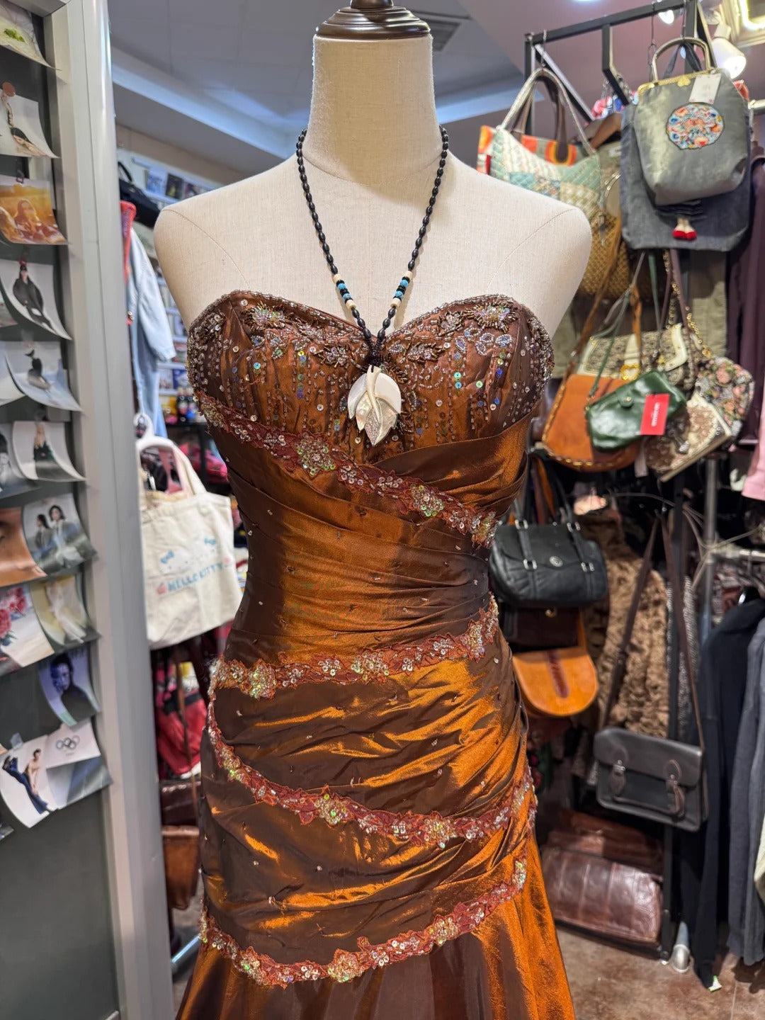 Robe de soirée longue, élégante et raffinée, style rétro, avec perles dorées et bronze, gh4215