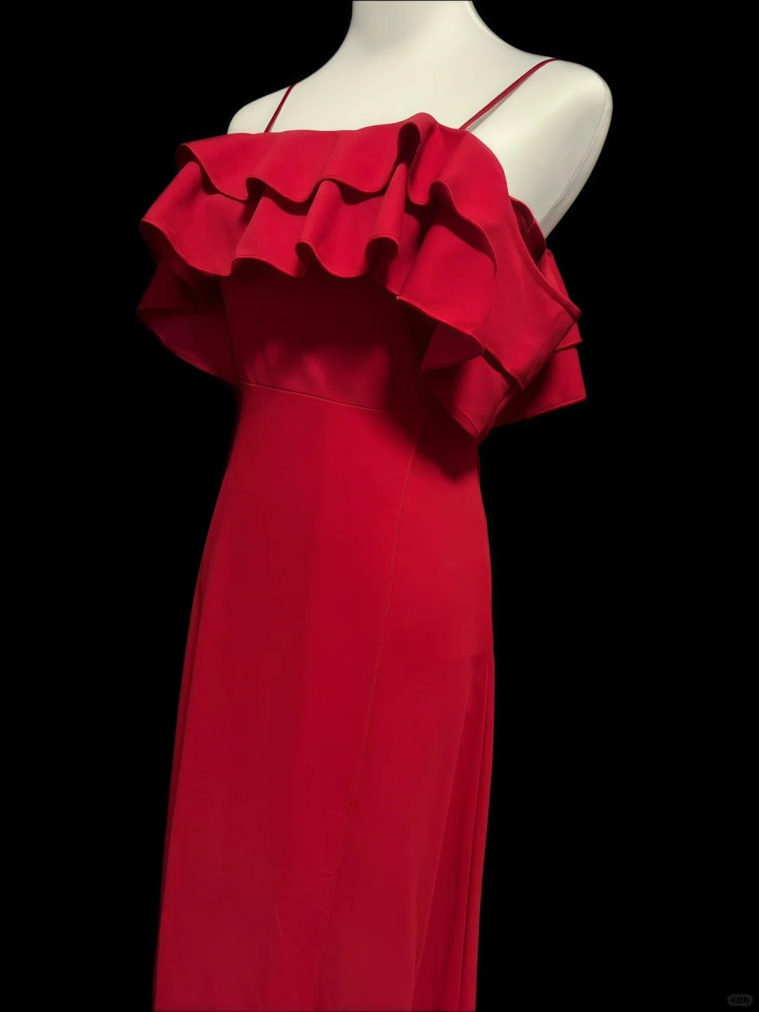 Rot Elegant Süß Mode Rüschen Schulterfrei Lang Satin Chiffon Ballkleid Abendkleid Geburtstag Hochzeit Brautjungfernkleid Partykleid Abschlussballkleid gh3935