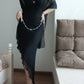 (Including scarf)Black Shiny Vintage V-Neck Short/Medium-Length Homecoming Dress Prom Dress Birthday Party Dress Banquet Dress Evening Dress gh4707