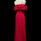 Rot Elegant Süß Mode Rüschen Schulterfrei Lang Satin Chiffon Ballkleid Abendkleid Geburtstag Hochzeit Brautjungfernkleid Partykleid Abschlussballkleid gh3935