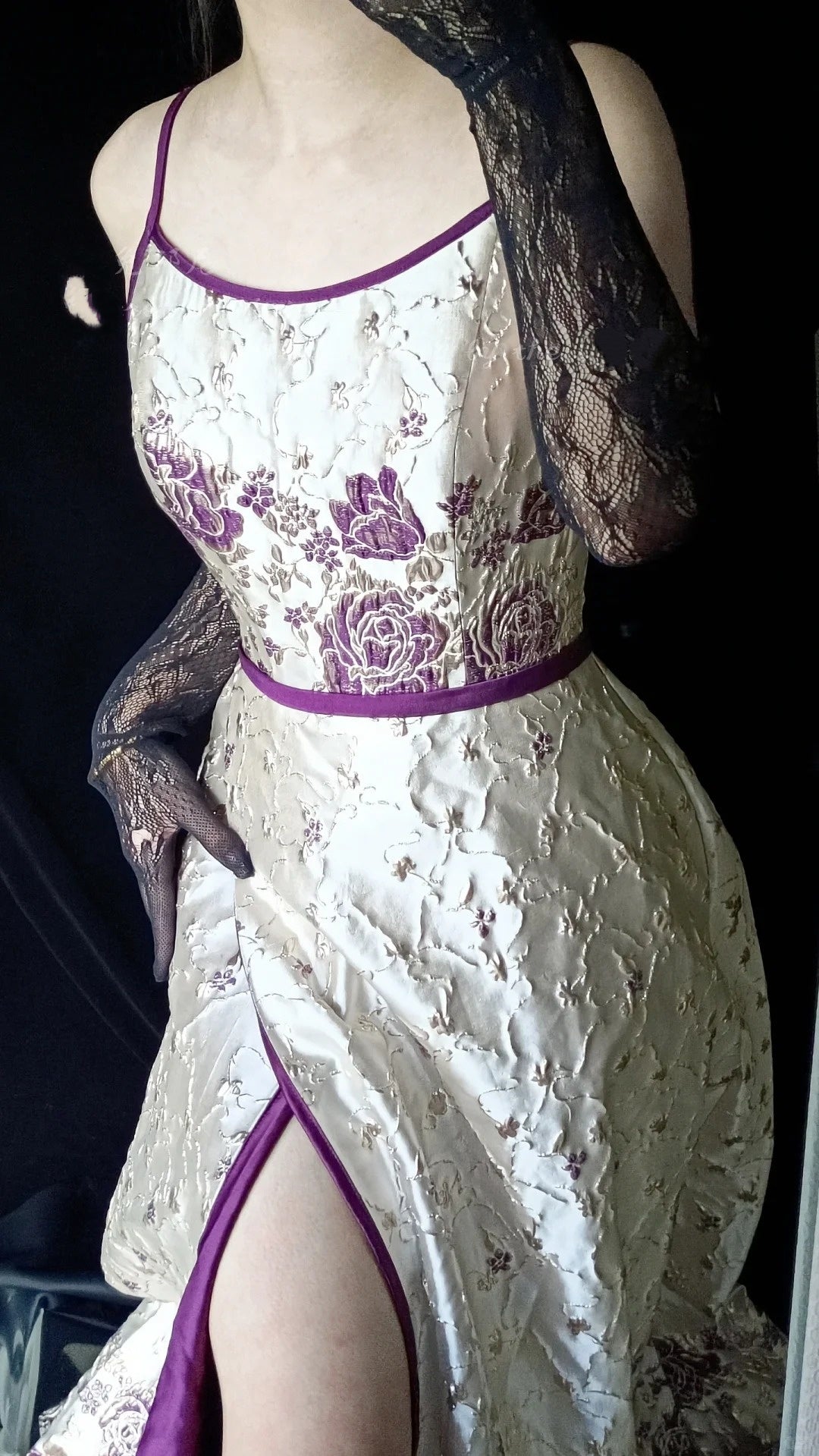 Robe de soirée longue en satin blanc violet à fleurs, style vintage, élégante, style sirène, slim, gh4714