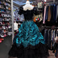 Robe de soirée longue élégante et raffinée, noire, turquoise et verte, style rétro, gh4213