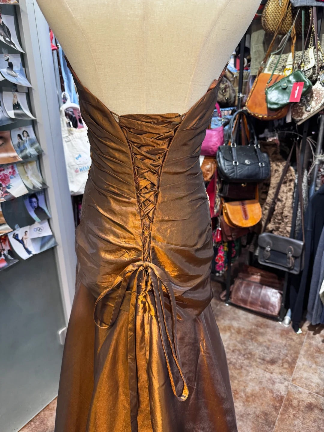 Robe de soirée longue, élégante et raffinée, style rétro, avec perles dorées et bronze, gh4215