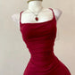 Glam Burgundy Style Spaghetti Strap Mini Dress | Cross Open-Back Ruched Mermaid Skirt for Party Date Luxury Outfit gh6442