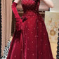 girlhomeshops-Burgundy Exquisite Beaded Long Velvet Formal Prom Dress Graduation Dress Evening Dress gh5974