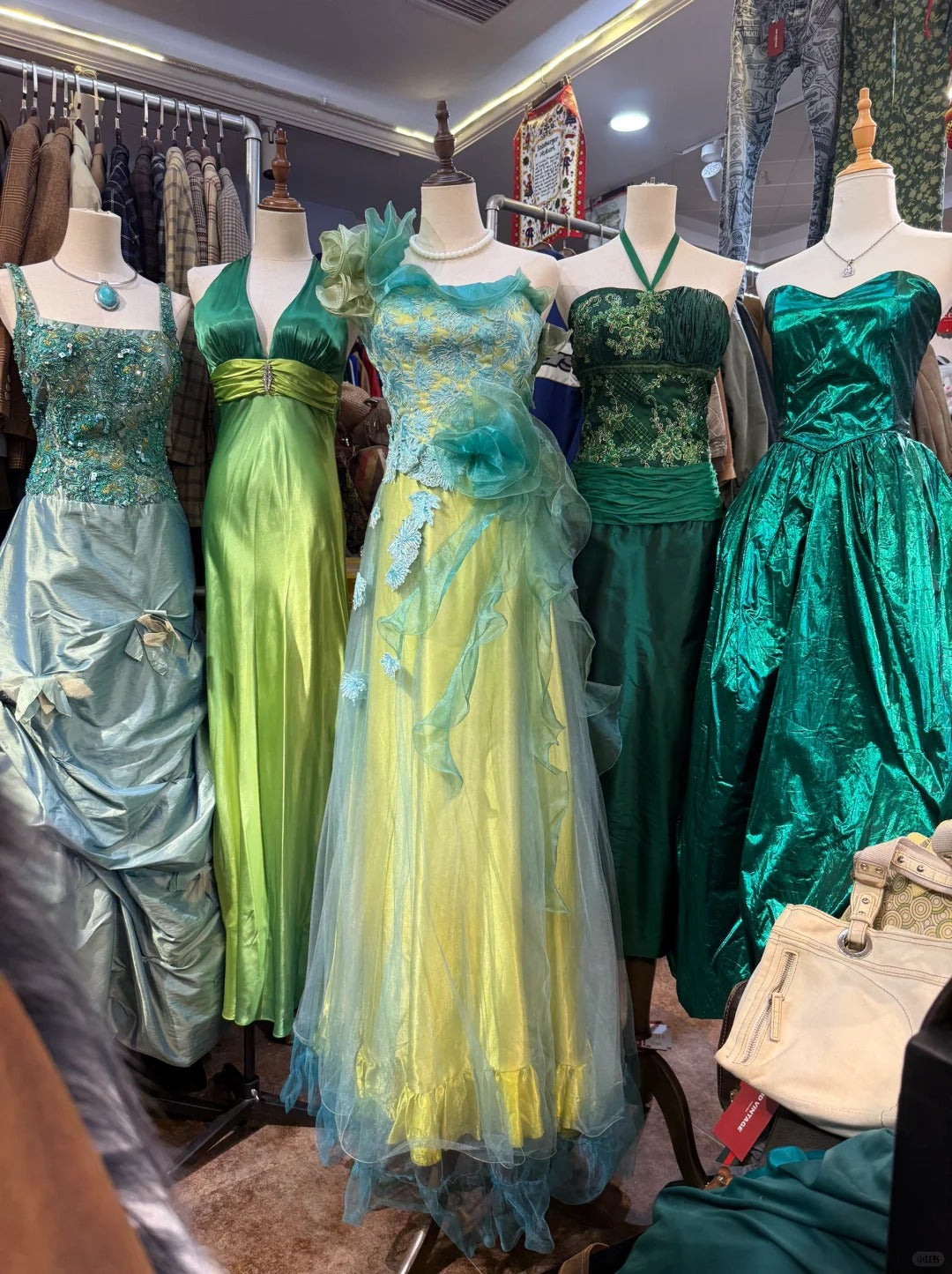 Robe de soirée longue en satin et tulle, élégante, dégradé de couleurs, style rétro, florale exquise, jaune et vert, gh4139