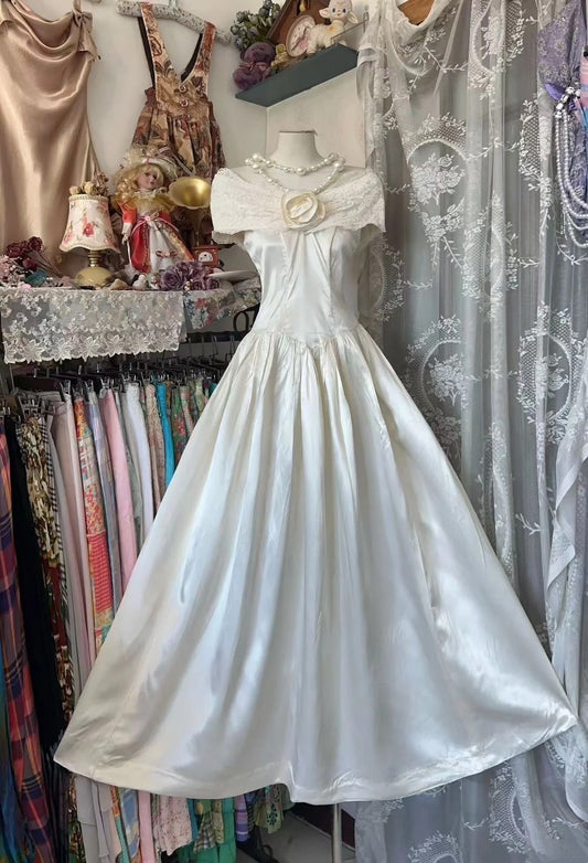 Robe de soirée longue en satin blanc gh6787