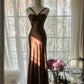 Braun Vintage Schokolade trägerlos V-Ausschnitt lang Meerjungfrau schlank Satin Ballkleid Abendkleid Geburtstag Partykleid Ballkleid Brautkleid gh4097