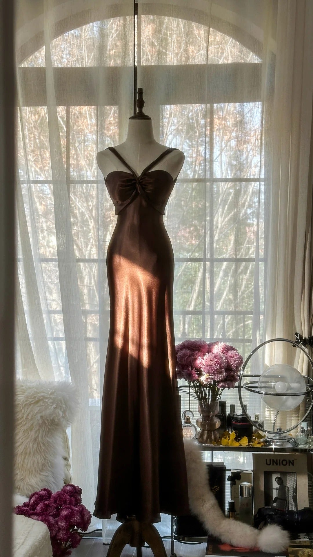 Braun Vintage Schokolade trägerlos V-Ausschnitt lang Meerjungfrau schlank Satin Ballkleid Abendkleid Geburtstag Partykleid Ballkleid Brautkleid gh4097