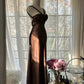 Braun Vintage Schokolade trägerlos V-Ausschnitt lang Meerjungfrau schlank Satin Ballkleid Abendkleid Geburtstag Partykleid Ballkleid Brautkleid gh4097