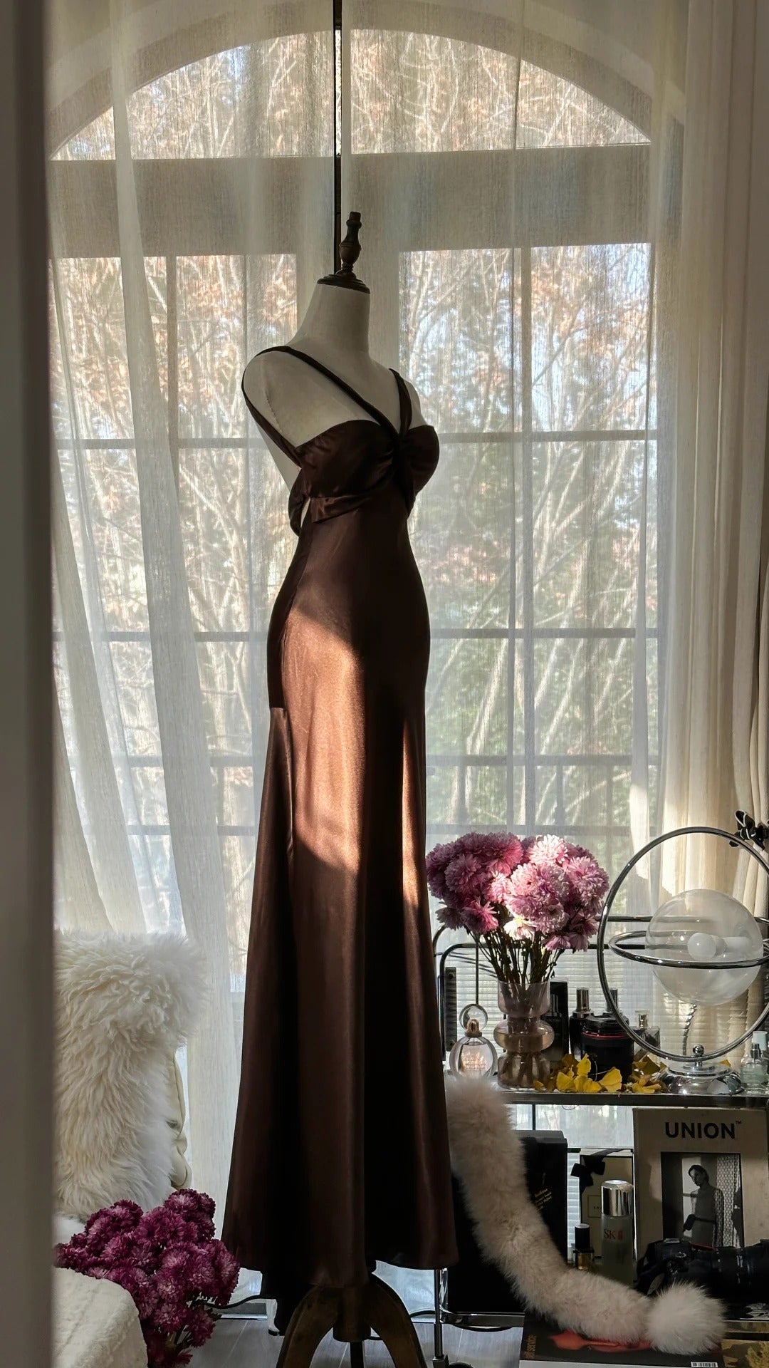 Braun Vintage Schokolade trägerlos V-Ausschnitt lang Meerjungfrau schlank Satin Ballkleid Abendkleid Geburtstag Partykleid Ballkleid Brautkleid gh4097