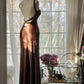 Braun Vintage Schokolade trägerlos V-Ausschnitt lang Meerjungfrau schlank Satin Ballkleid Abendkleid Geburtstag Partykleid Ballkleid Brautkleid gh4097