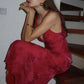 Pink Fashion Elegant Charming V Neck Floral Print Long Satin Ball Gown Evening Dress Holiday Party Dress gh3485